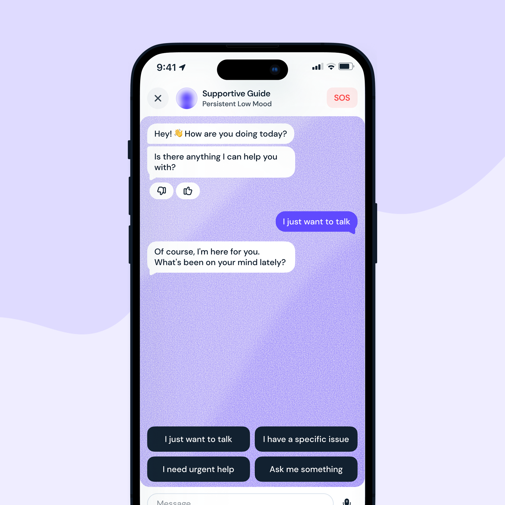 The Cara chat interface featured in a mobile app.